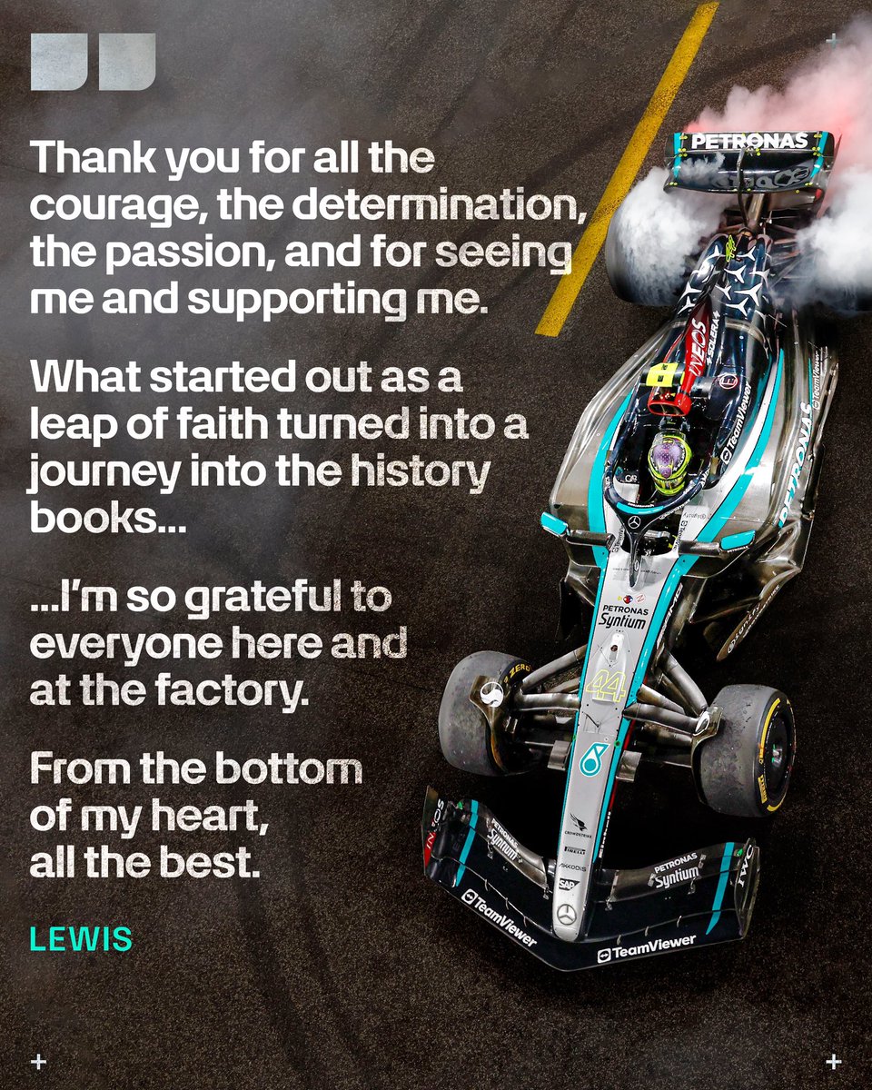 MercedesAMGF1's tweet photo. 💬 "I'm so grateful to everyone, both here and back at the factory."
 
📻 Lewis' team radio following his final race with us https://t.co/iPWURSeerg