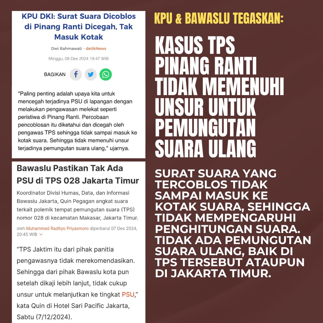 wiwiagustin's tweet photo. KPU dan Bawaslu tegaskan: Kasus TPS Pinang Ranti tidak memenuhi unsur untuk pemungutan suara ulang

#Tolak2putaran https://t.co/LVBiXNobzm