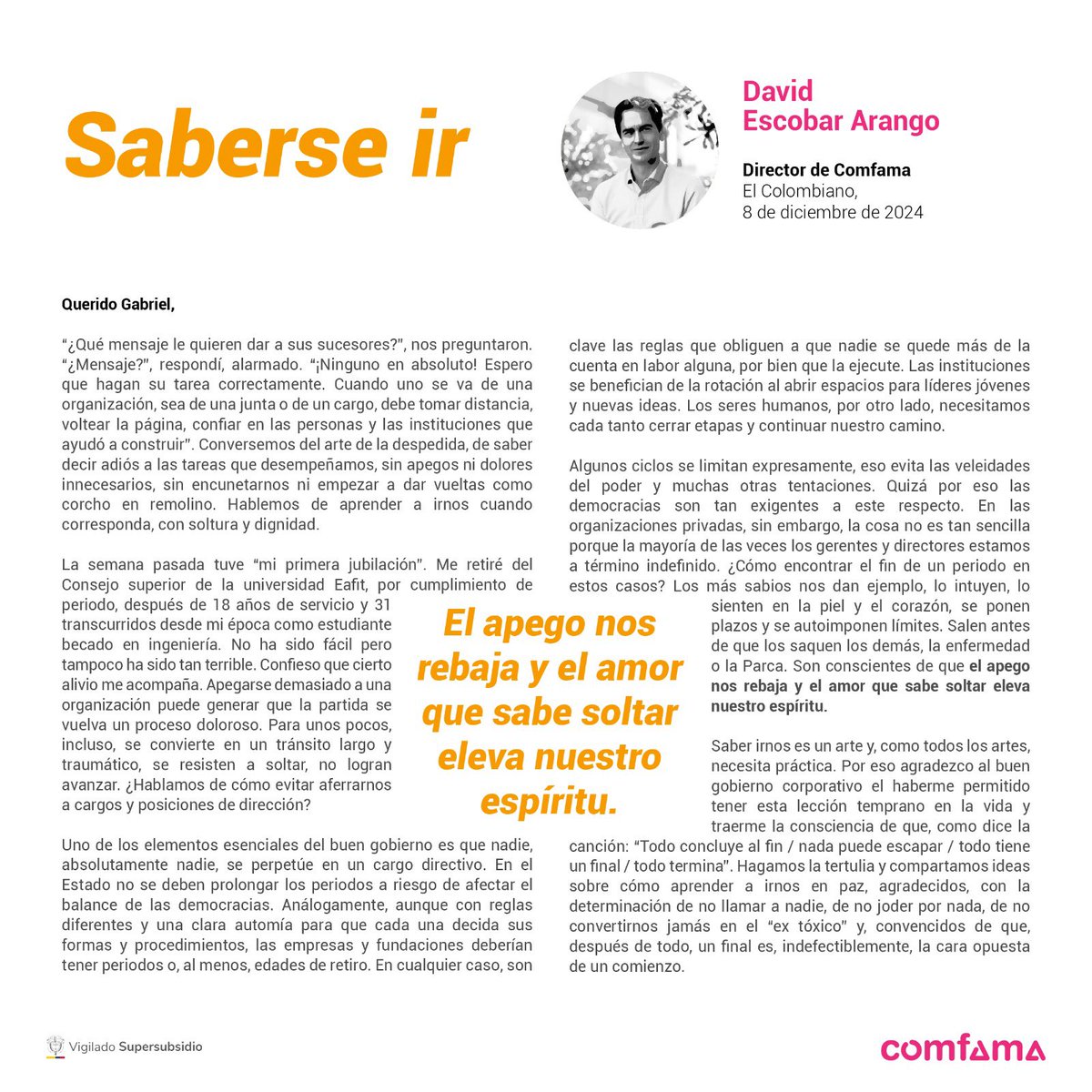 Hablemos de aprender a irnos cuando corresponda, con soltura y dignidad. <a href="/Comfama/">Comfama</a> <a href="/elcolombiano/">El Colombiano</a> 
elcolombiano.com/opinion/column…