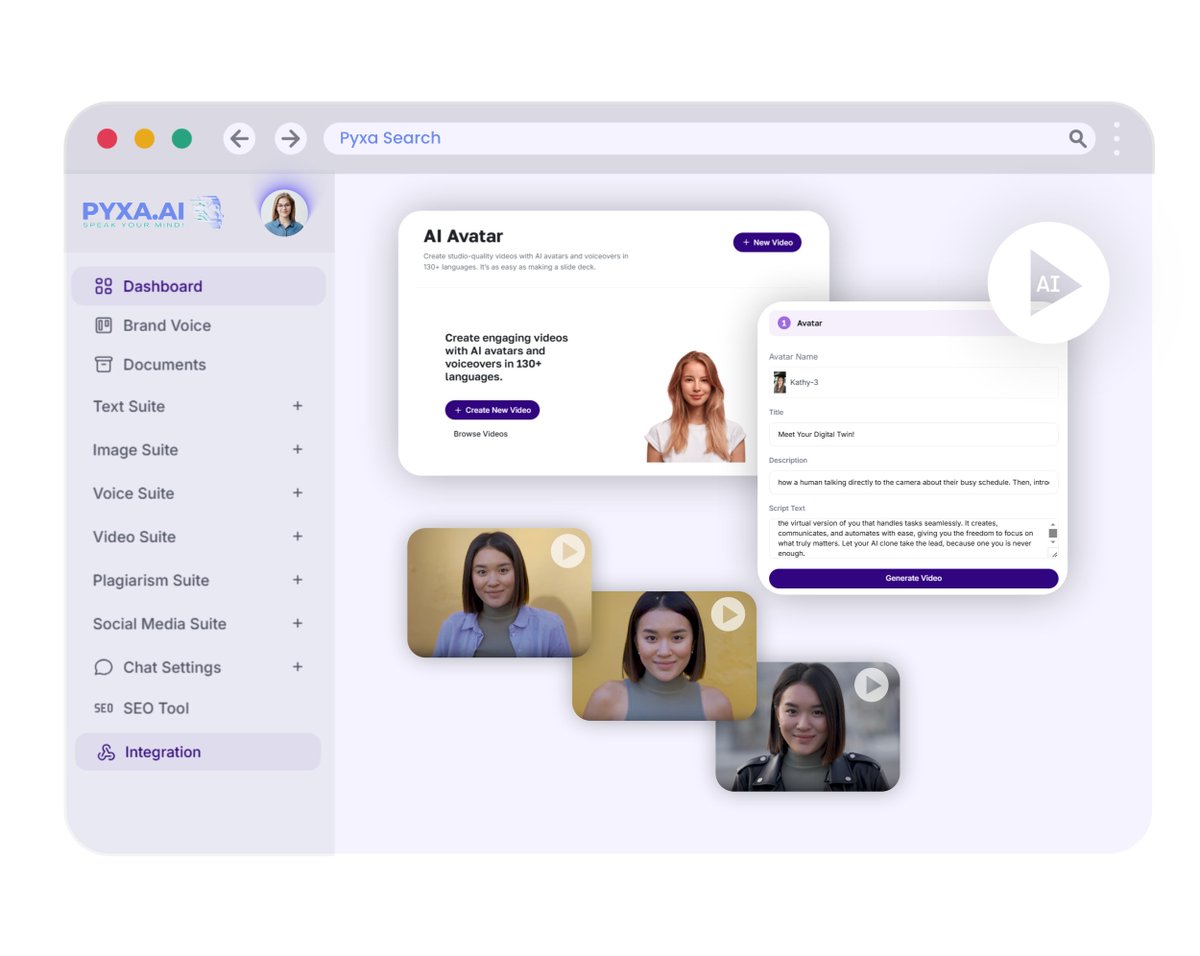 PyxaAi's tweet photo. Create stunning, lifelike avatars tailored to your brand's style and tone. Whether it’s for engaging videos, presentations, or social media content, Pyxa’s AI Avatar module makes storytelling effortless.
🚀 Start creating smarter today.
👉 https://t.co/dNFZJgTONq https://t.co/HLISv00dfG