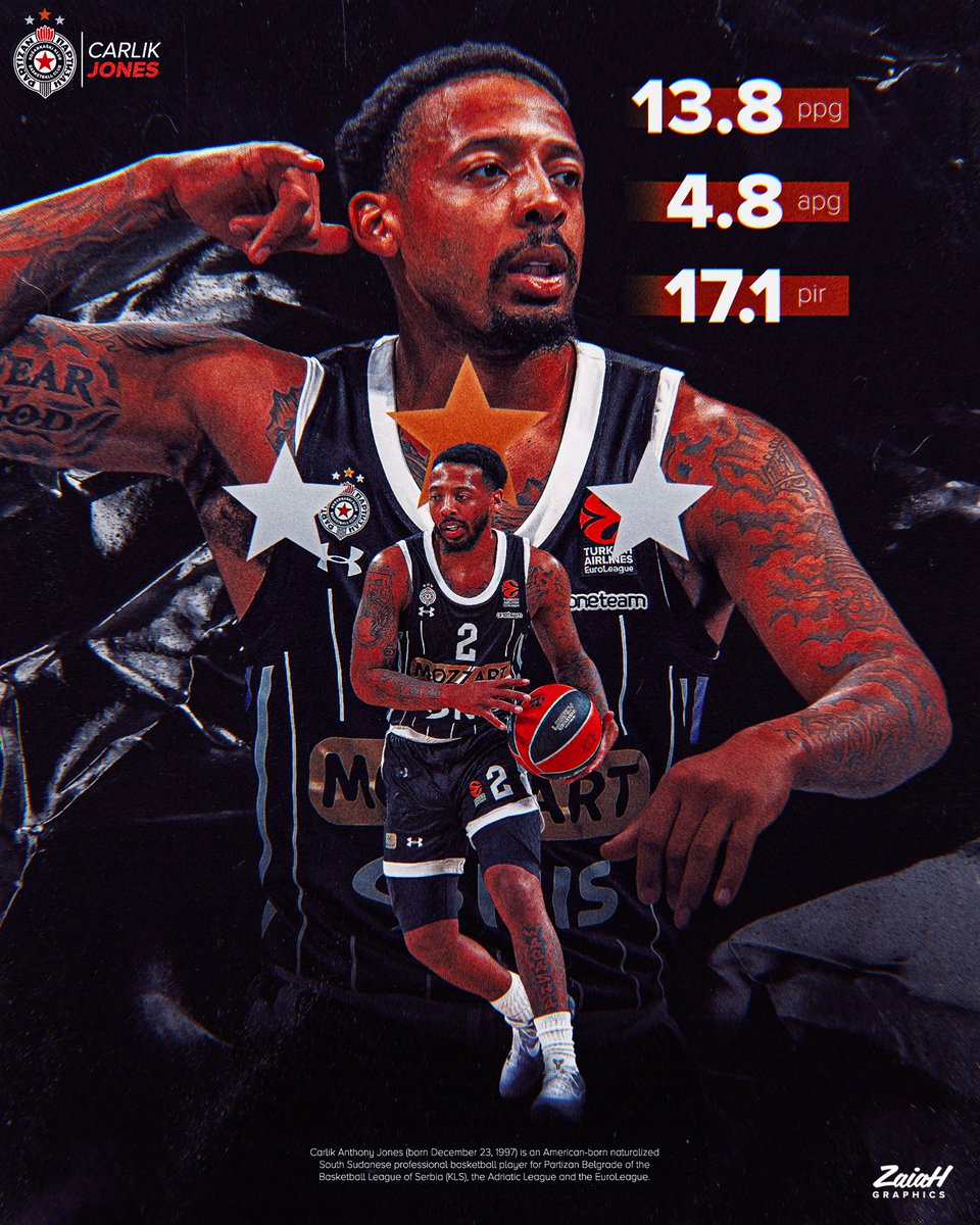 Zaiah 🎨 (@zaiahgraphics) on Twitter photo Carlik Jones is making waves in his debut EuroLeague season for Partizan ☔️ <a href="/carlikjones/">Carlik Jones</a>
#Partizan #EuroLeague #Basketball #SMSports Carlik Jones is making waves in his debut EuroLeague season for Partizan ☔️ <a href="/carlikjones/">Carlik Jones</a>
#Partizan #EuroLeague #Basketball #SMSports