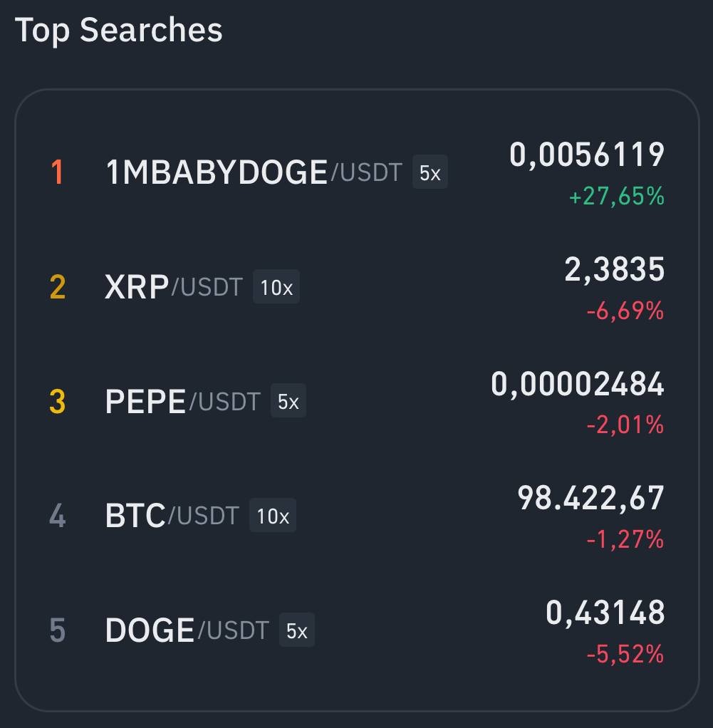 BabyDoge is the most searched cryptocurrency on Binance!