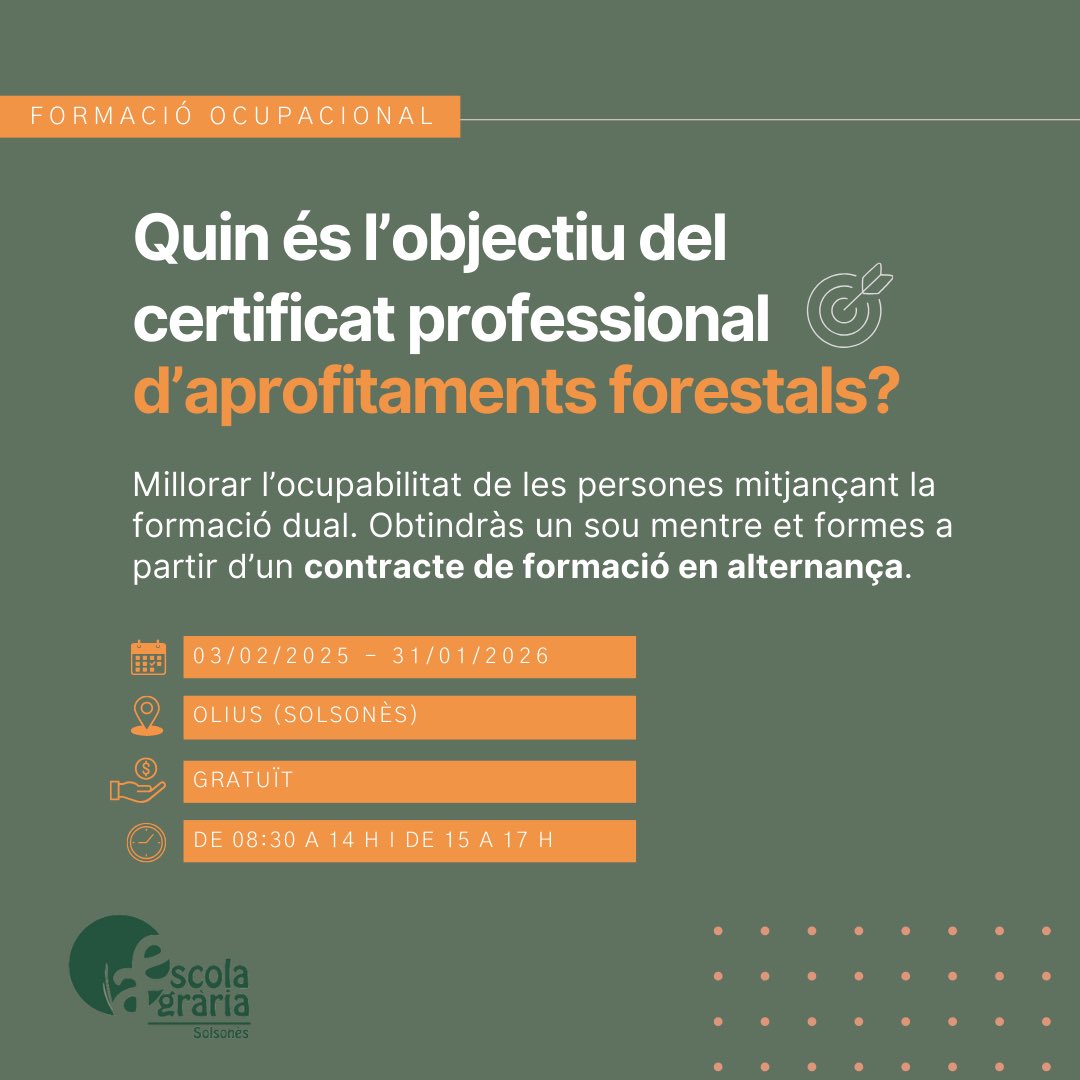 easolsones's tweet photo. 🔸 Amb contracte de formació en alternança i sota els estàndards europeus #EFESC. Programa disponible 🔗 https://t.co/QYucBvlWj8
🗓️ 03/02/2025 - 31/01/2026
‼️ Places limitades
💲 Gratuït
📝 Inscripcions al telf. 973 48 07 14 o al mail 📩aecasol@daam@gencat.cat
(3/3) https://t.co/vH9LXMAGVr
