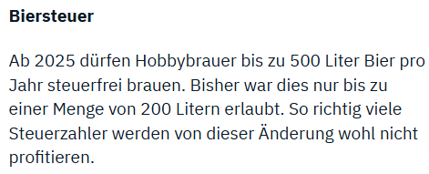 Da soll nochmal einer sagen, unsere Regierung tut nichts, um die Wirtschaft anzukurbeln.
#bier #wirtschaftspolitik #steuern