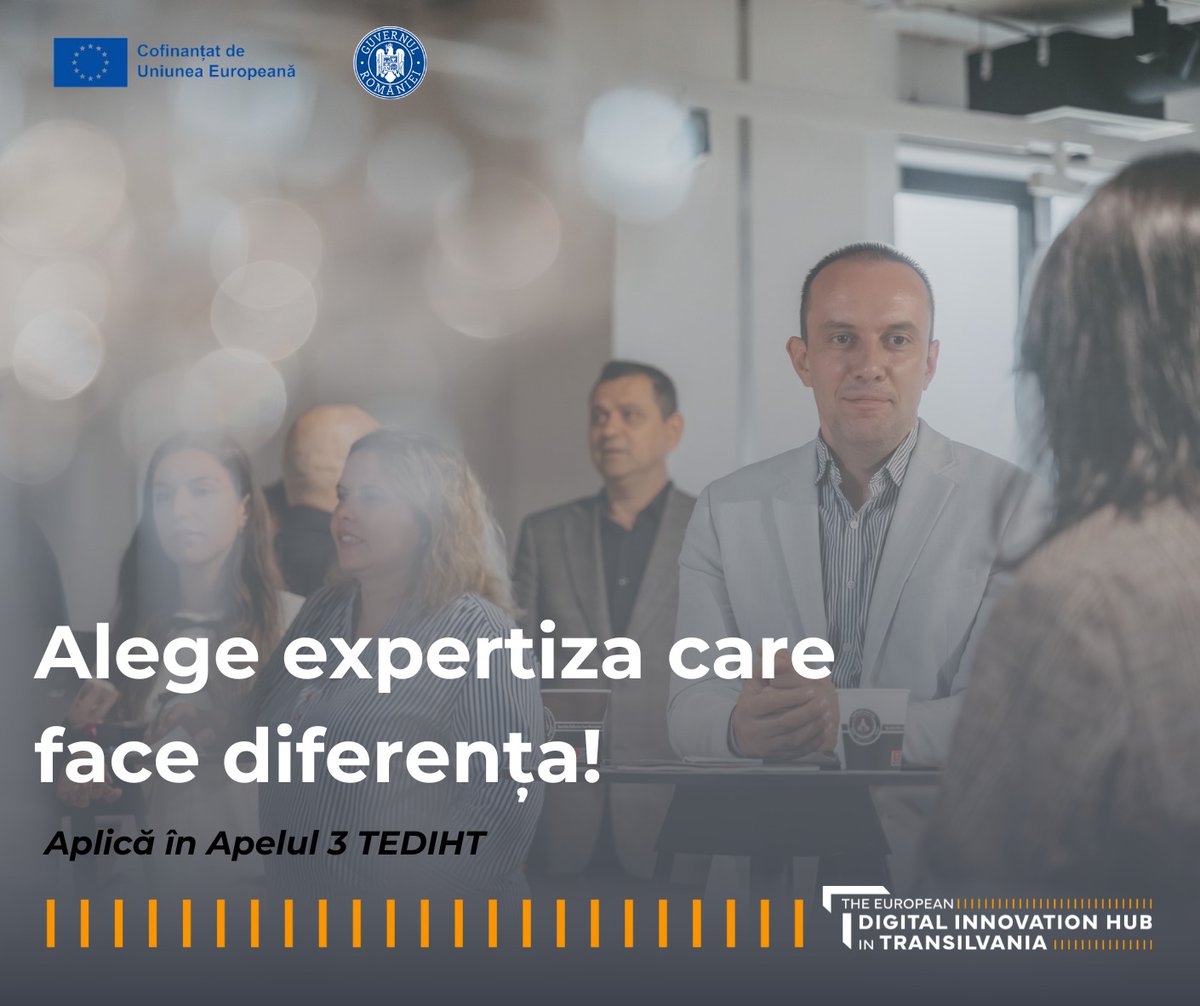 TransilvaniaDIH's tweet photo. Nu-ți dăm bani, dar… îți oferim expertiză premium
Vezi ghidul aplicantului și formularul de înscriere aici ➡️ https://t.co/AKz3kdM61f
#TEDIHT #apelul3 #transformaredigitala #digitalizare https://t.co/Ie6K69xZ4e