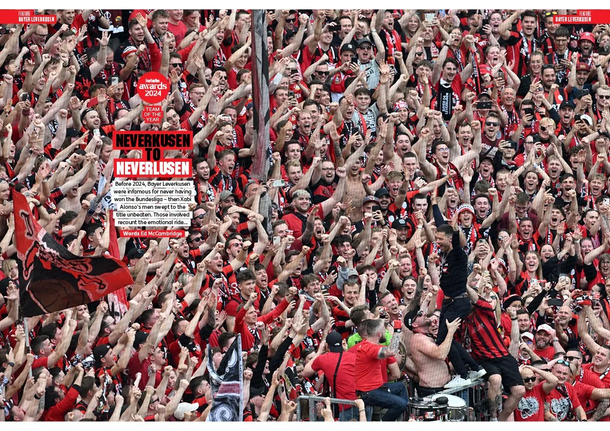 In the latest issue of <a href="/FourFourTwo/">FourFourTwo</a>, I celebrate our 'Team of 2024', <a href="/bayer04_en/">Bayer 04 Leverkusen</a> – who swept to their first Bundesliga title unbeaten...

Those involved recount the emotional ride, including former Werkself skipper Jens Nowotny, journalist <a href="/PippoArens/">Phillip Arens 🐥</a> and fans 🇩🇪🏆