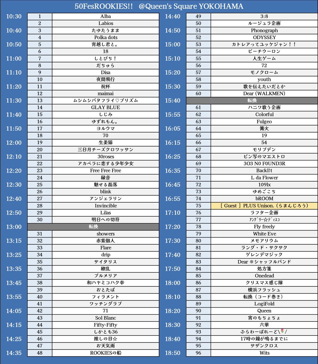 50Fes's tweet image. 12/14開催『50FesROOKIES!!』のタイムテーブルを一部修正いたしました！

会場は屋内のためごゆっくりお楽しみいただけます！🎙️
皆様のご来場をお待ちしております😊