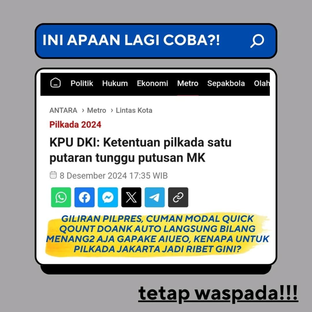 ariefrasyad's tweet photo. Kek nya R1DO msh blm ridho terima fakta kalo udah kalah dan msh terus berimajinasi bisa dua putaran. Sadar dong kalo Pilkada udah selse! Saatnya kembali ke DKJ (Damai, Kerja &amp; Jaga kota) 
PramDoel Sudah Menang 50,07%
KPUD Bawaslu Jangan Main-main
#SatuinPutaran #JakartaMenyala https://t.co/2fQtqoqQzx