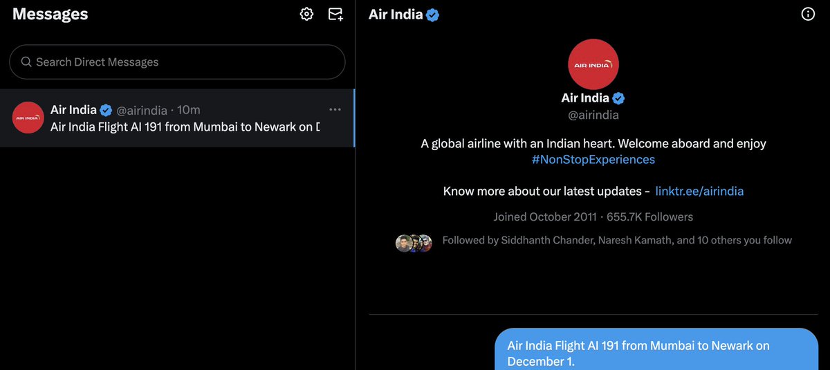 AkilMIT's tweet photo. @airindia @airindia Please see attached screenshot for DM that I sent. @staralliance @TataCompanies #AirIndia https://t.co/Brzyq1QNCH