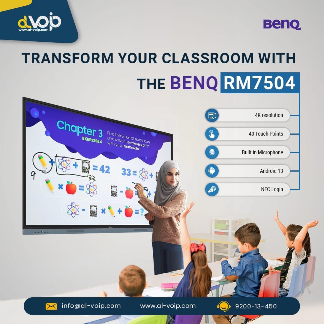 Enhance your classroom with the RM7504! A 75-inch 4K LED display, touch screen, and seamless Google app integration. Transform the way you teach!

More info: 
buff.ly/49s77cO 
Email:info@al-voip.com
Phone: 920013450
WhatsApp: +(966)-133313575