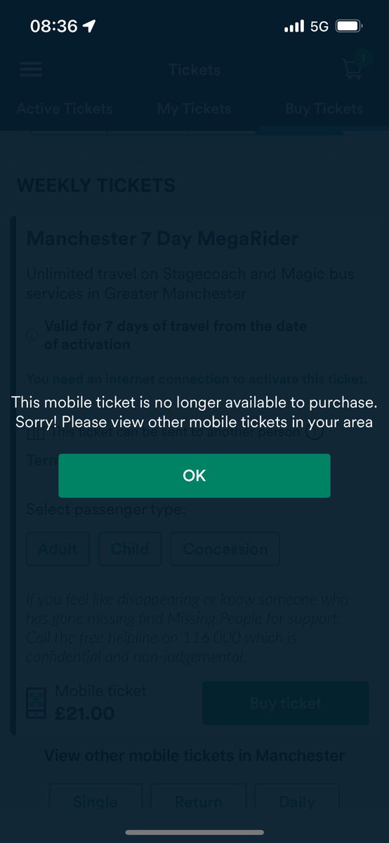emkrik's tweet photo. @StagecoachGM I buy this ticket every week but today it comes up with this message every time I try to buy it, I budget this money weekly and have had to just buy a single on top of this https://t.co/3v4CQ7Rngi