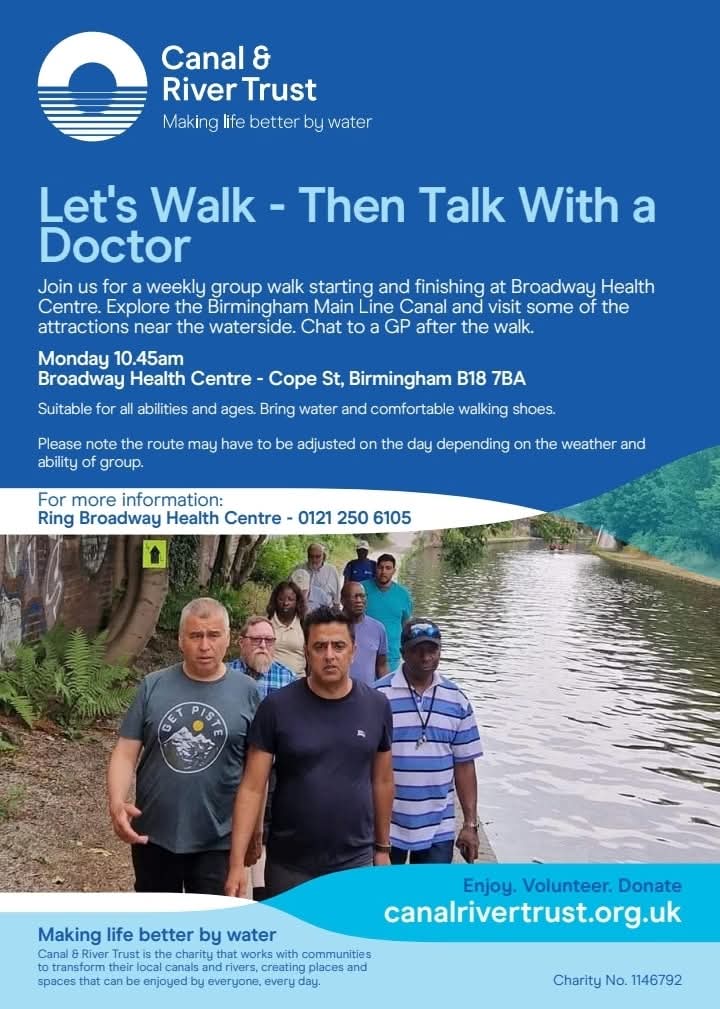 run_taz's tweet photo. It's our day to celebrate with #WaterfrontMagazine who are joining our Walk with a Doctor.
Please join Michael, Craig and myself for a special walk as they capture some images and interviews which will be shared with all friends of @CanalRiverTrust
@CRTWestMidlands
#letswalk https://t.co/a4XbbYgNdD
