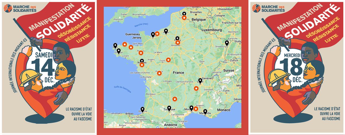 🔴JOURNEE INTERNATIONALE DES MIGRANT.E.S - LE RACISME D’ÉTAT OUVRE LA VOIE AU FASCISME :
OÙ QUE L'ON SOIT NÉ·E, SOLIDARITÉ !

Des mobilisations (manifestations, rassemblements, meeting de lutte, évènements festifs) sont annoncées dans 22 villes du 14 au 18 décembre à l’occasion