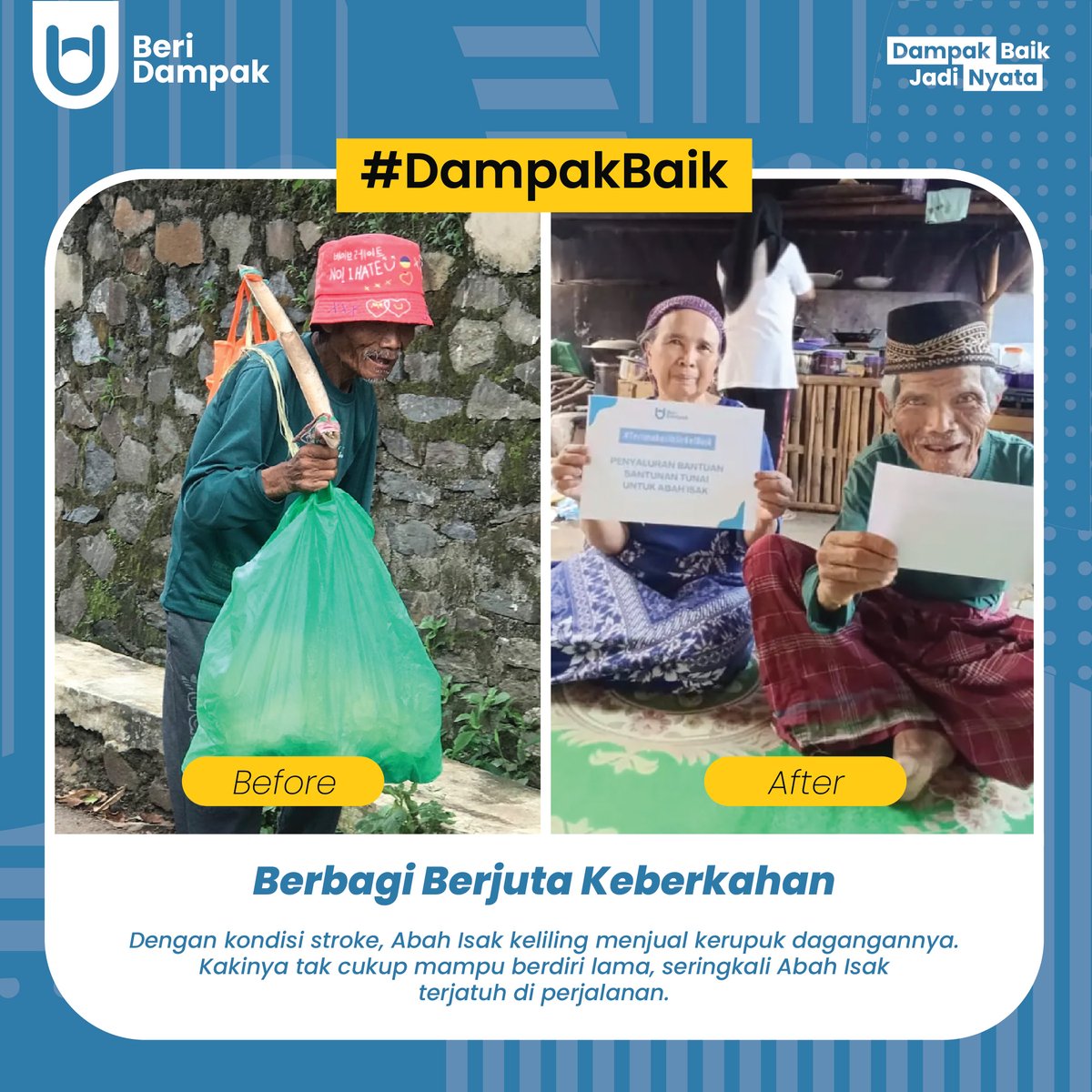 BeriDampakcom's tweet photo. Halo, #SirkelBaik

Terima kasih banyak atas bantuan dan dukungan kalian. Beberapa waktu yang lalu, tim lapangan telah berhasil mengunjungi Abah Isak untuk menyerahkan bantuan dari kalian. Bantuan tersebut telah diterima dengan baik oleh Abah Isak, dan beliau sangat bersyukur atas kebaikan kalian.

Semoga kebaikan ini membawa keberkahan untuk kita semua dan menginspirasi kalian untuk terus menyebarkan kebaikan di sekitar.

🙏✨

#DampakBaikJadiNyata #BeriDampak #SirkelBaik #DampakBaikAbahIsak #PenyaluranAbahIsak