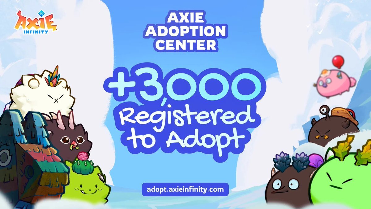 AxieInfinity's tweet photo. Daily reminder for new Axie players!

You are eligible for your very own axies via the Axie adoption portal!

Check your eligibility and sign up here: https://t.co/TlH6FTCpMs https://t.co/c7FmHsuumD