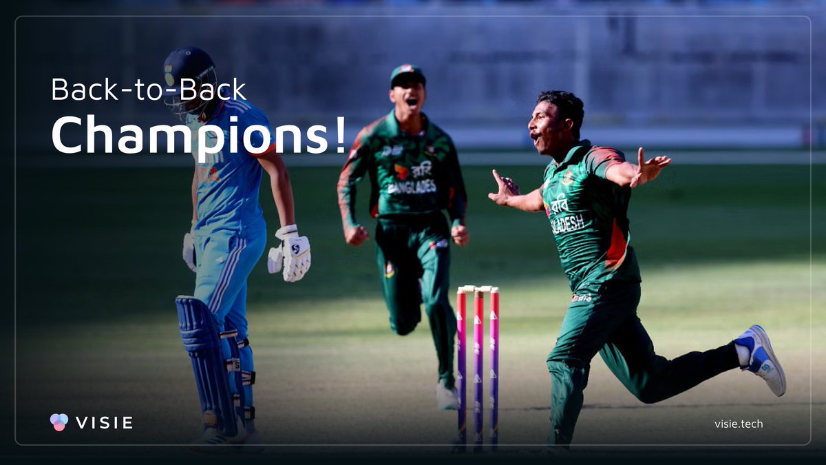 visieai's tweet photo. Our Bangladesh Under-19 Cricket Team has done it again! 🎉 Defending 198 in a thrilling final, they defeated India by 59 runs to clinch the Under-19 Asia Cup title for the second time! 🏆

#BackToBackChampions | #TigersRoar | #BANvIND | #AsiaCup2024 https://t.co/PH5fsaK5K8