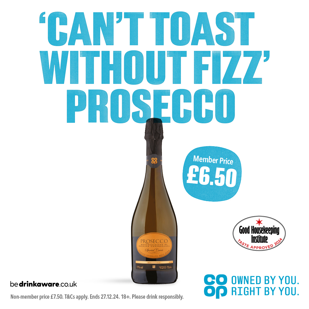 The perfect Christmas tipple 😍
Co-op Irresistible prosecco is now just £6.50 for Co-op Members 🙌