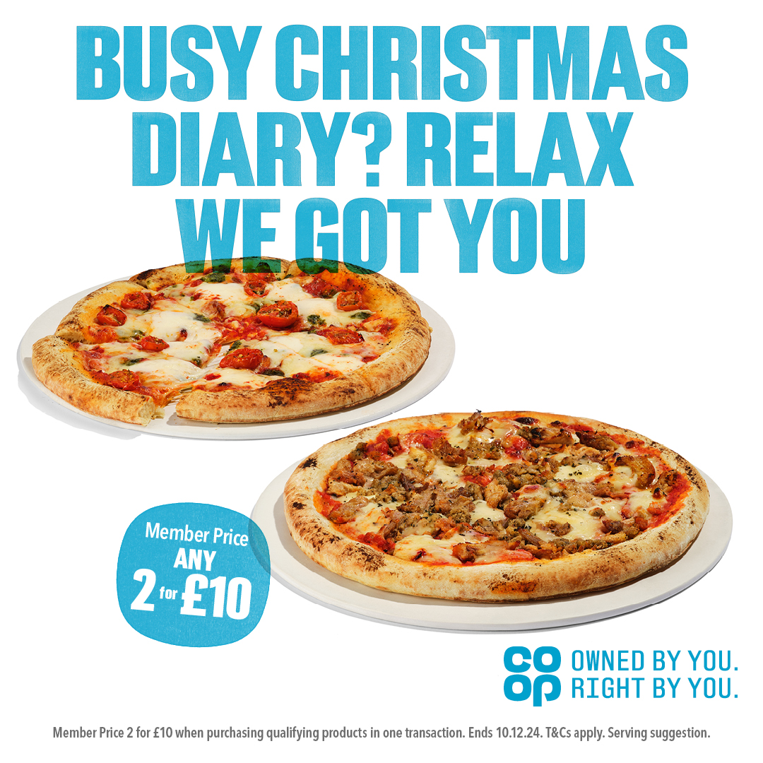 Grab 2 Irresistible pizzas, including their new Hog Roast pizza, for £10 when you're a Co-op Member!
Available in your local store now 🍕