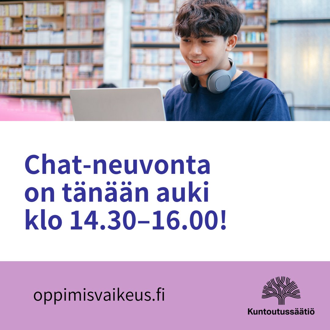 Chatissamme voit jutella vapaamuotoisesti oppimisvaikeuksiin perehtyneen psykologin kanssa tänään klo 14.30–16.00.

Klikkaa chattiin 👉 oppimisvaikeus.fi

Chat on joulutauolla 25.12. ja 1.1.