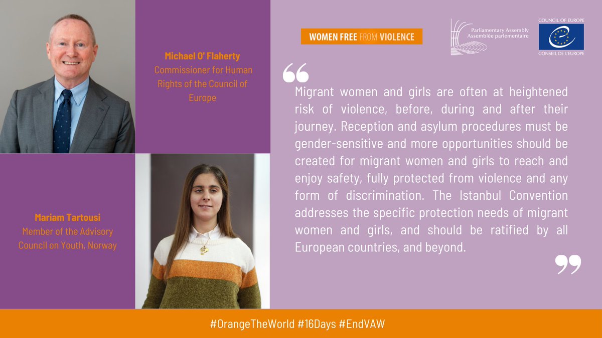 PACE_Equality (@pace_equality) on Twitter photo 🔸Violence against migrant women & girls cannot be ignored. Gender-sensitive asylum systems and independent residence rights are essential to safeguarding their futures. <a href="/CommissionerHR/">Commissioner for Human Rights</a>
#16daysofactivism #endVAWG 🔸Violence against migrant women & girls cannot be ignored. Gender-sensitive asylum systems and independent residence rights are essential to safeguarding their futures. <a href="/CommissionerHR/">Commissioner for Human Rights</a>
#16daysofactivism #endVAWG