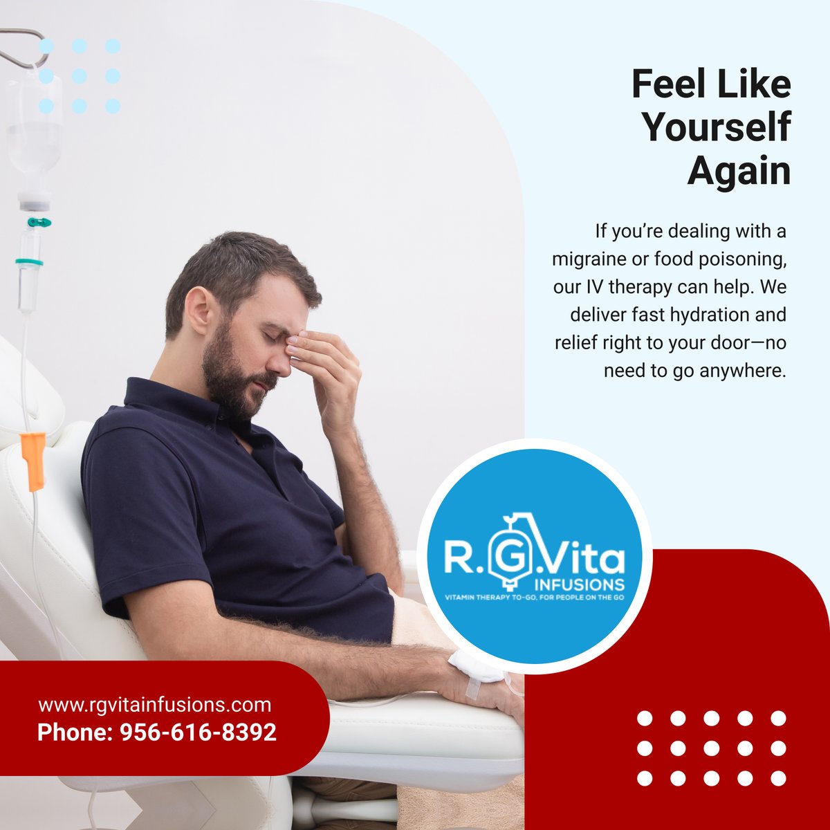 soul_touch00's tweet photo. Experience the relief you deserve with our mobile IV services. Whether it’s a migraine or nausea, we��re here to help you recover at your convenience.

#RioGrandeValleyTexas #MobileIVTherapy #MigraineRelief #HangoverHelp #FoodPoisoningHelp https://t.co/a6rSLGpidc