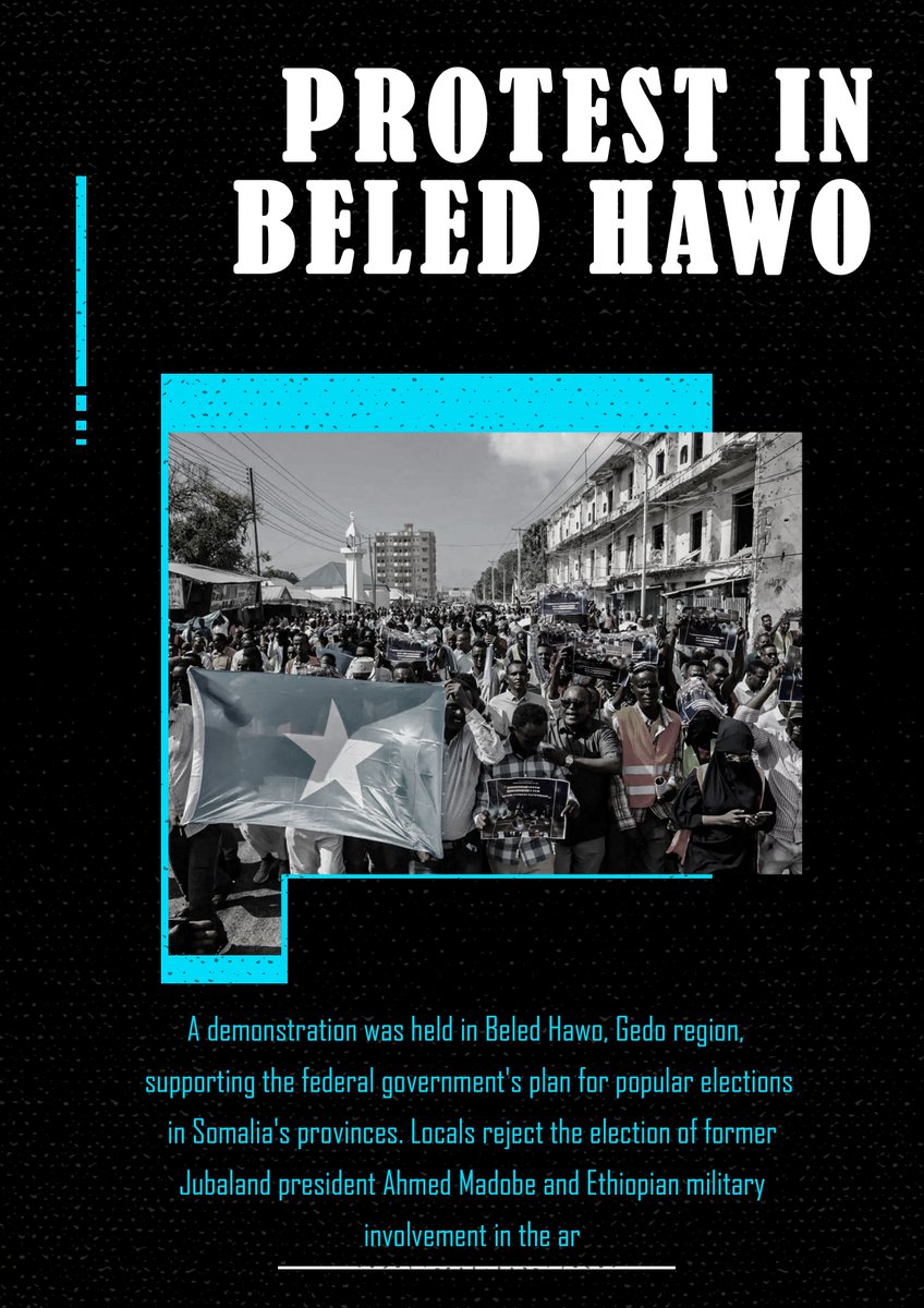 XasanMaxamed33's tweet image. A demonstration was held in #Beled #Hawo, #Gedo region, supporting the federal government's plan for popular elections in Somalia's provinces. Locals reject the election of former #Jubaland president Ahmed Madobe and Ethiopian military involvement in the area.