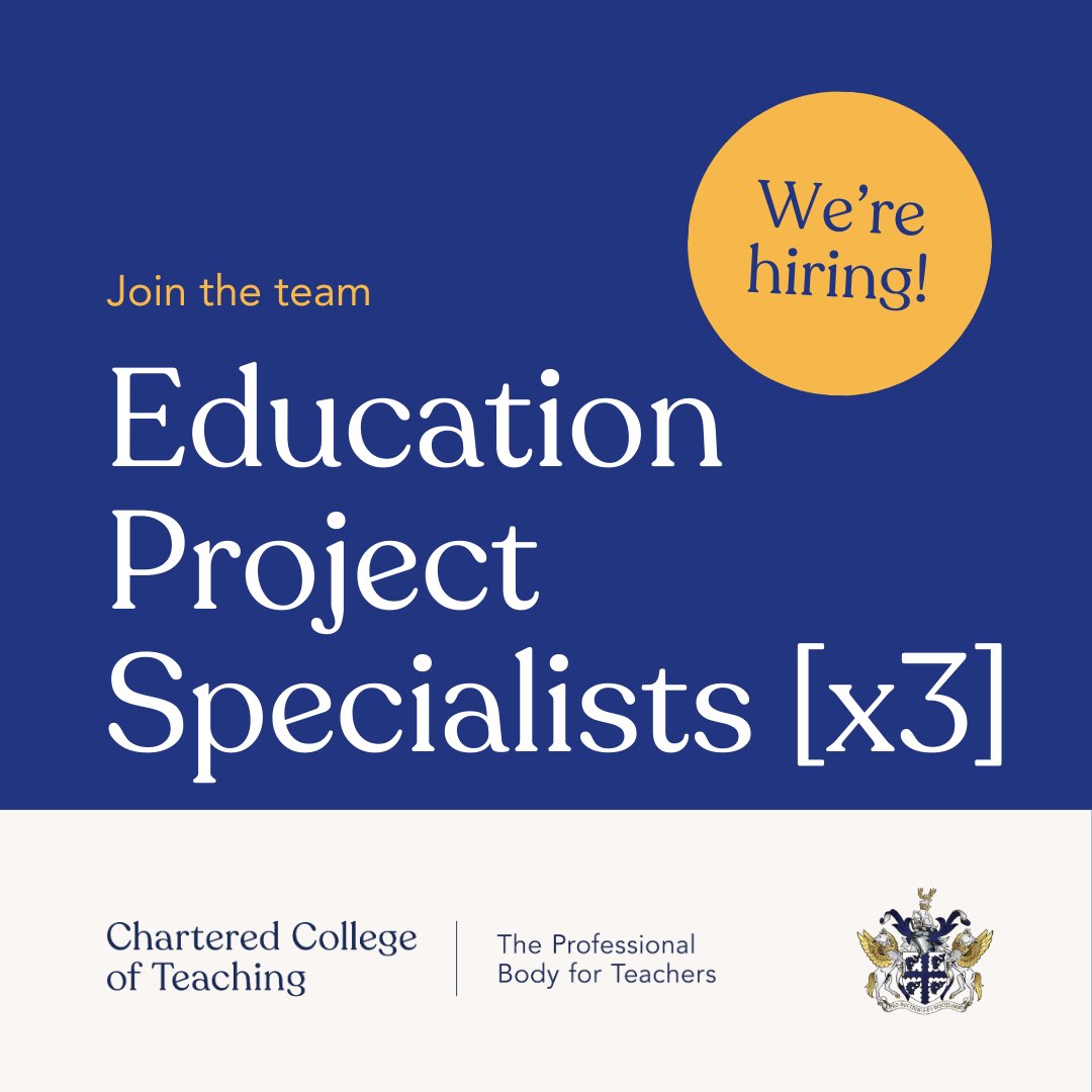 We're hiring education project specialists! If you're a confident project leader with experience creating and delivering teacher professional development content, we want to hear from you 👉

Learn more here: chartered.pulse.ly/bovstlk1ib

#ProfessionalBody #WeAreHiring