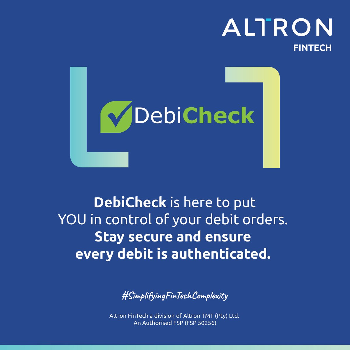 AltronFinTech's tweet image. Take control of your debit orders with DebiCheck! Ensure your payments are safe and secure with this essential solution for authenticating debit orders before they’re processed. eu1.hubs.ly/H0fd5Fm0

#SimplifyingFinTechComplexity #PoweringPaymentsEverywhere  #DebiCheck