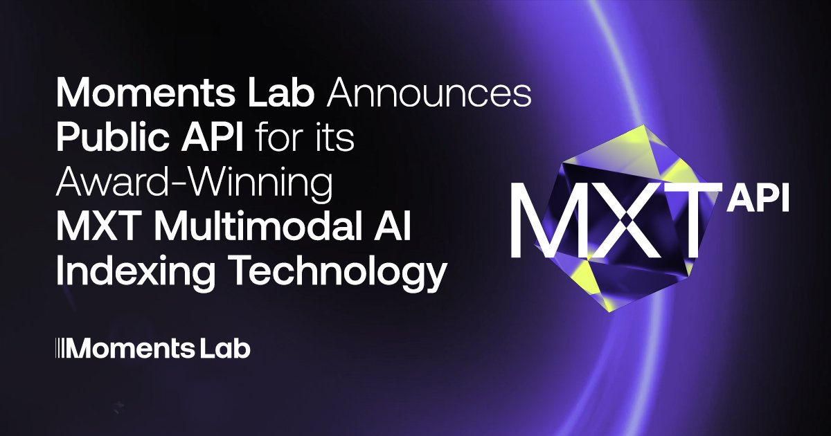 moments_lab's tweet photo. The MXT API is here!
Engineers can now natively integrate our groundbreaking video understanding AI with any software to generate humanlike descriptions of content. Learn more 👉https://t.co/pplVwmp416
#API #AI #MultimodalAI #videoindexing https://t.co/ZMu0waBREB