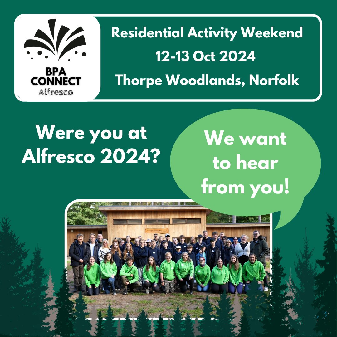 Did you attend BPA Connect Alfresco in October? 

If you haven’t already filled in a feedback form, we’d love to hear your thoughts.

Form for activity participants: forms.office.com/e/L9Zuf0XaSV

Form for parents/carers/other attendees: forms.office.com/e/YewhEvBGLi

Thank you!