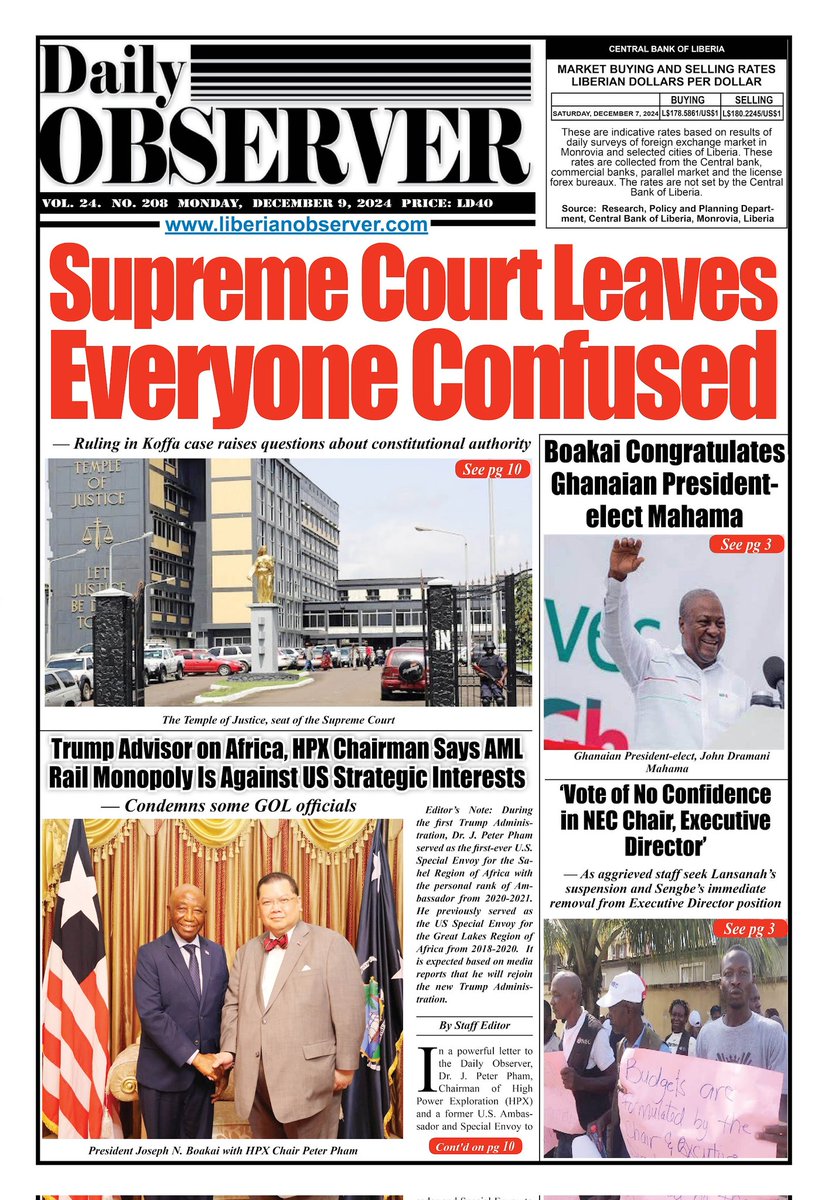 Liberianobserver.com (@libobserver) on Twitter photo #Liberia #Headlines December 9, 2024 π±π· <a href="/IvanhoeMines_/">Ivanhoe Mines</a> <a href="/AMLiberia/">ArcelorMittal Lib</a> <a href="/ArcelorMittal/">ArcelorMittal</a> <a href="/JDMahama/">John Dramani Mahama</a> <a href="/NECLiberia/">NEC Liberia</a> #Liberia #Headlines December 9, 2024 π±π· <a href="/IvanhoeMines_/">Ivanhoe Mines</a> <a href="/AMLiberia/">ArcelorMittal Lib</a> <a href="/ArcelorMittal/">ArcelorMittal</a> <a href="/JDMahama/">John Dramani Mahama</a> <a href="/NECLiberia/">NEC Liberia</a>