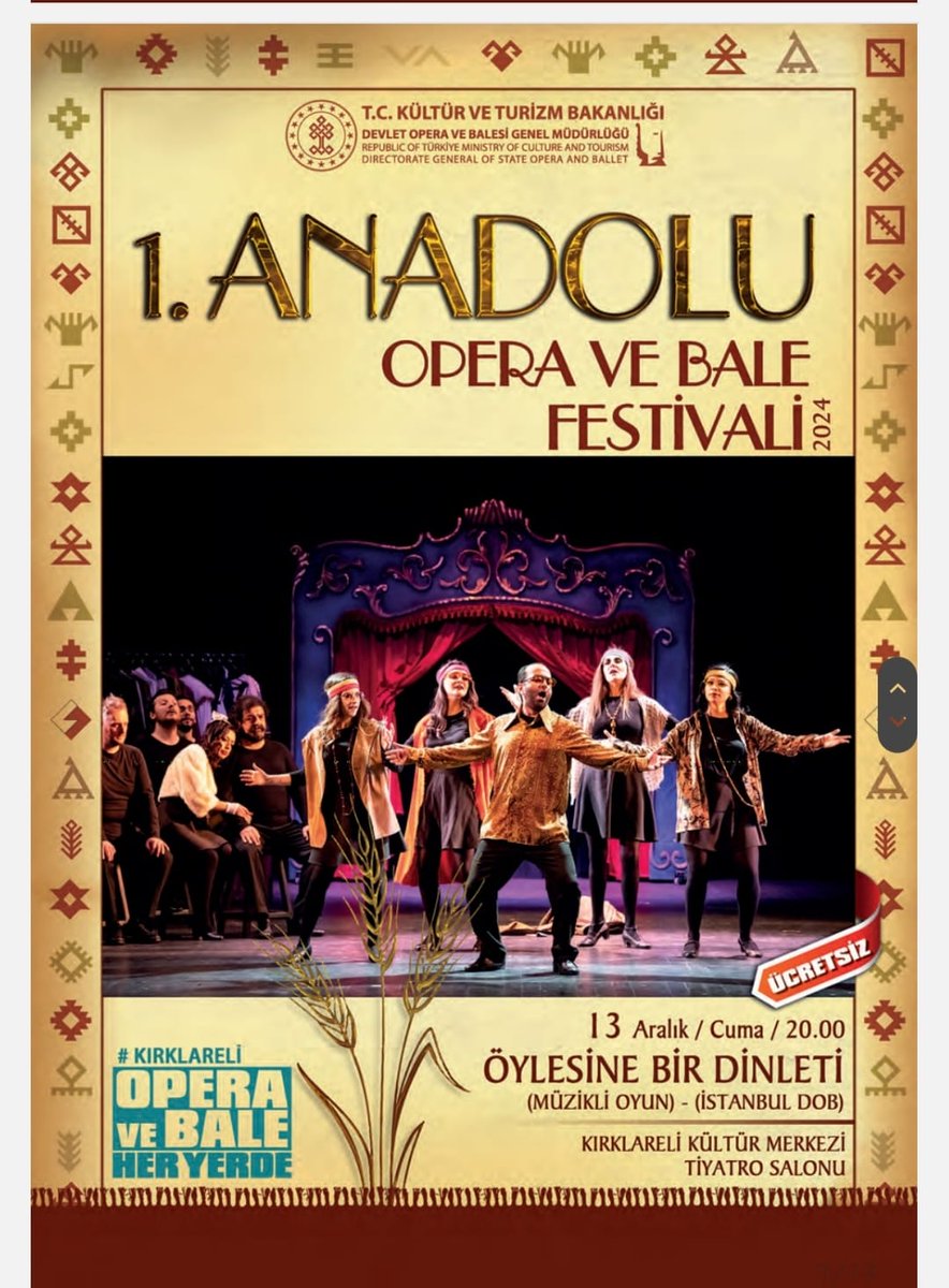 iktm39's tweet photo. 🎭 Anadolu Opera ve Bale Festivali Kırklareli'nde! 🎭
📅 Tarih: 12 Aralık 2024 - Saat: 20.00
📍 Yer: Kırklareli Belediyesi Kültür Merkezi
#bale #opera #dans #moderndans #öylesinebirdinleti
@TCKulturTurizm
@MehmetNuriErsoy
@devoperabale
@valikirklareli
@ugurturan68 https://t.co/m7IsHibZ7d