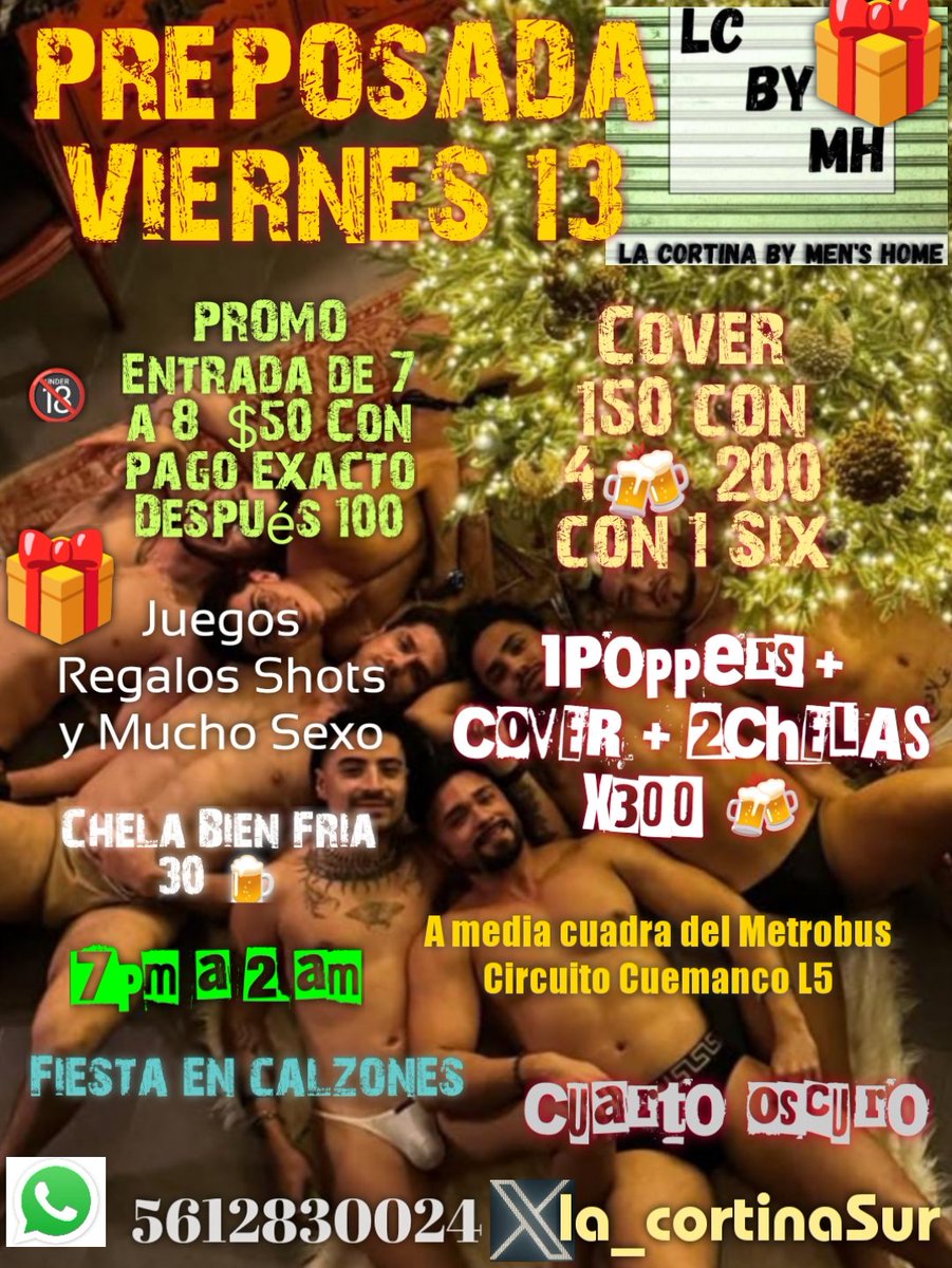 ClandestinySur's tweet photo. #Preposada en La Cortina Viernes 13 #Party #Xmas #Gay #Queer #Cruising #Regalos #Cruising #Cum #Sur #Encuentro https://t.co/MlP03z9CeB