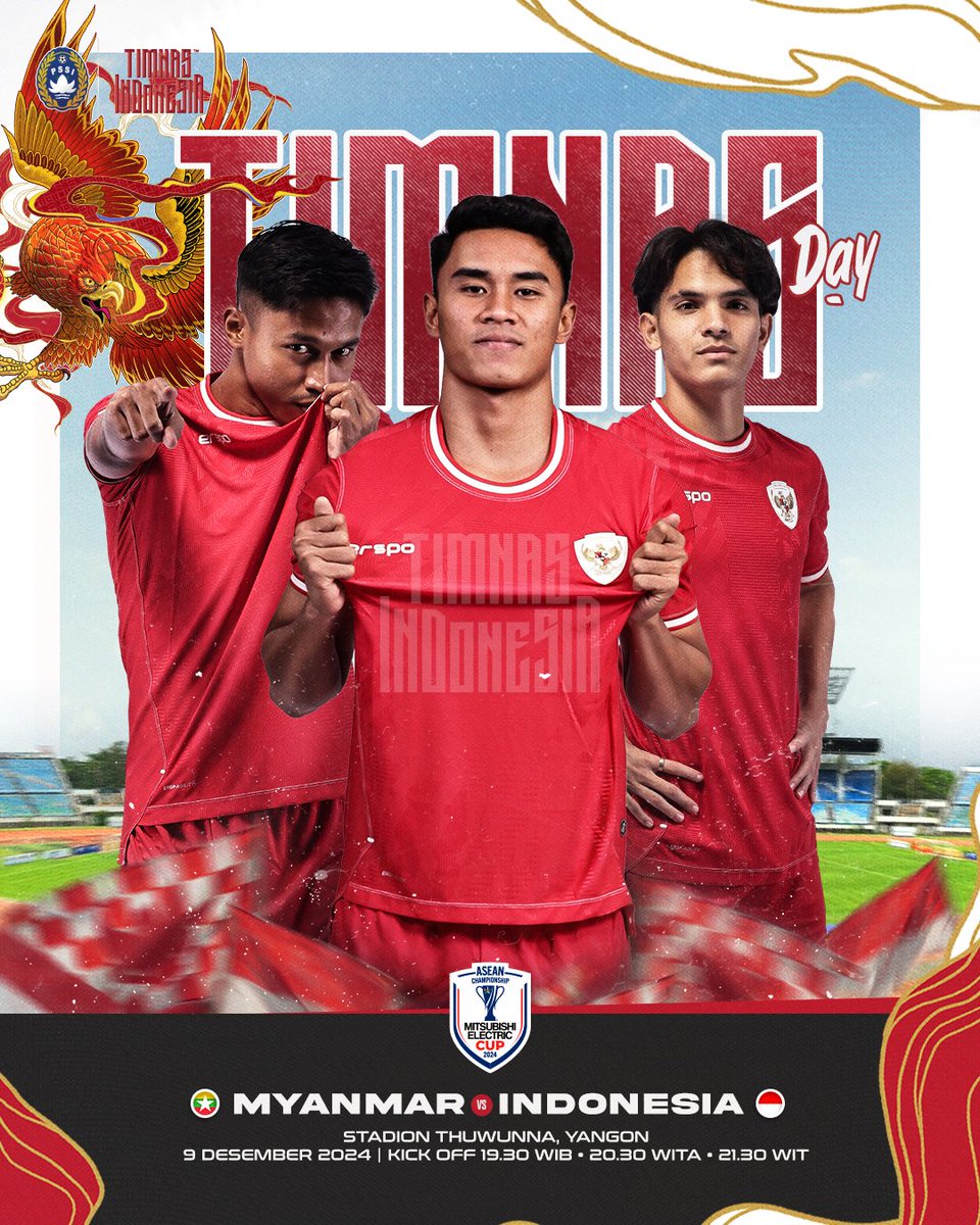 TimnasIndonesia's tweet photo. ☝️ 𝐌𝐚𝐭𝐜𝐡𝐝𝐚𝐲 𝟏 𝐀𝐌𝐄𝐂 𝟐𝟎𝟐𝟒 🏆

📺 RCTI
🆚 Myanmar
🏟️ Thuwunna Stadium
⌚️ MALAM INI | 19.30 WIB

‣ #TimnasDay https://t.co/LN1KlaIKTu