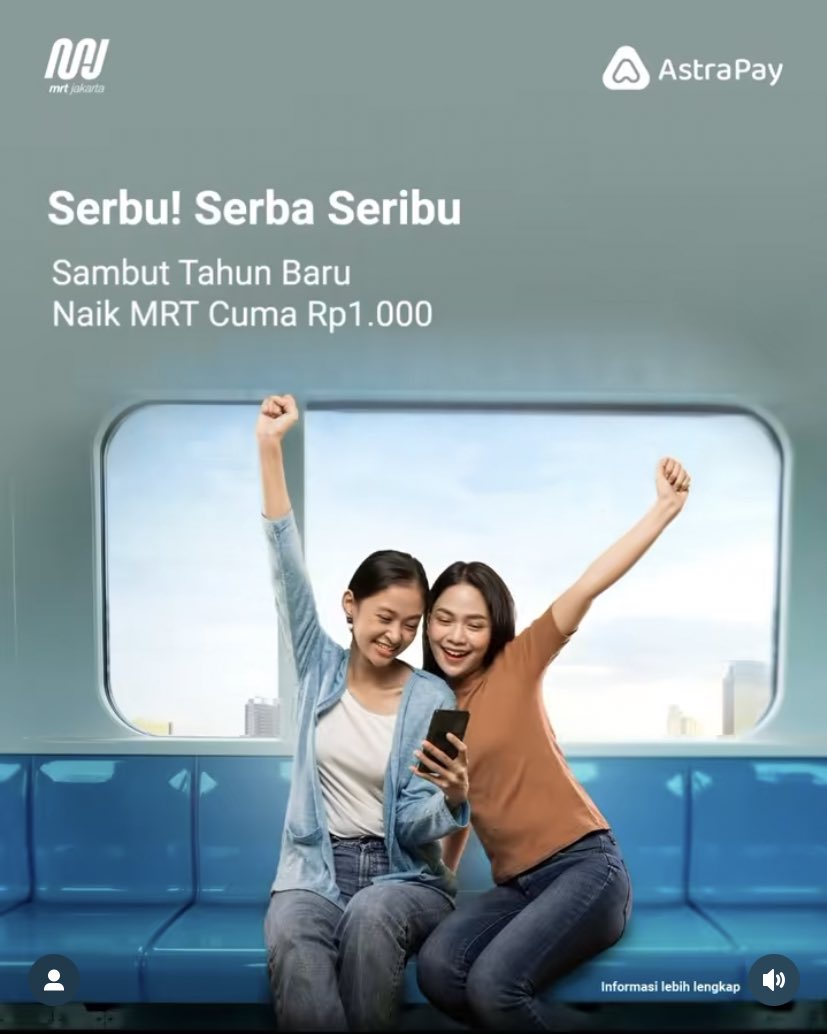 rfpramsw's tweet image. TAHU GAK SIHHHH?? 

Kalau @mrtjakarta x @AstrapayID lagi bikin promo SERBU (Serba Seribu) kemana aja dan kapan aja cuma SERIBU naik MRT! 

Promo ini #PastiBisa dinikmati hingga 10x transaksi sampai 31 Desember 2024

Naik transportasi umum apalagi MRT itu sat set loh 👌