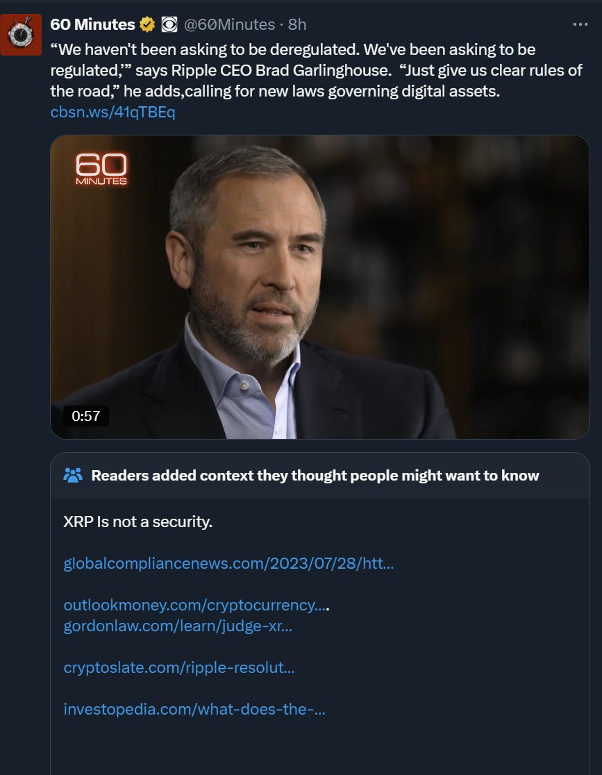 Another correction by the Community Notes stating #XRP is not a security <a href="/60Minutes/">60 Minutes</a> 

#XRPArmy #XRPCommunity