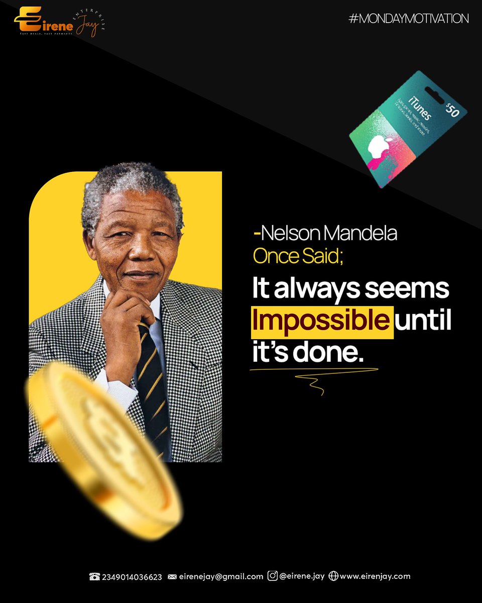 eirenejay_'s tweet photo. Mandela’s words remind us that challenges often feel insurmountable, but persistence leads to success.
Happy new week Eirenians 💰
#explore https://t.co/L9gjIaBXAi