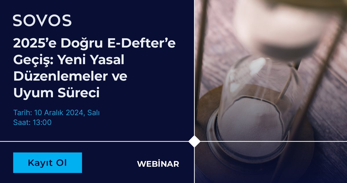 SovosTurkey's tweet photo. Webinara  Son 1 Gün 📣 

Yarın canlı gerçekleşecek webinarımızda, 2025 zorunlu e-Defter geçişine dair güncellemeleri ve süreçleri uzmanlarımızdan öğrenin!

Hemen kaydolun, bu fırsatı kaçırmayın! Katılamazsanız, yayın kaydına erişebilirsiniz.
 
https://t.co/K9ronaNgWj https://t.co/FdrrLuRCcV