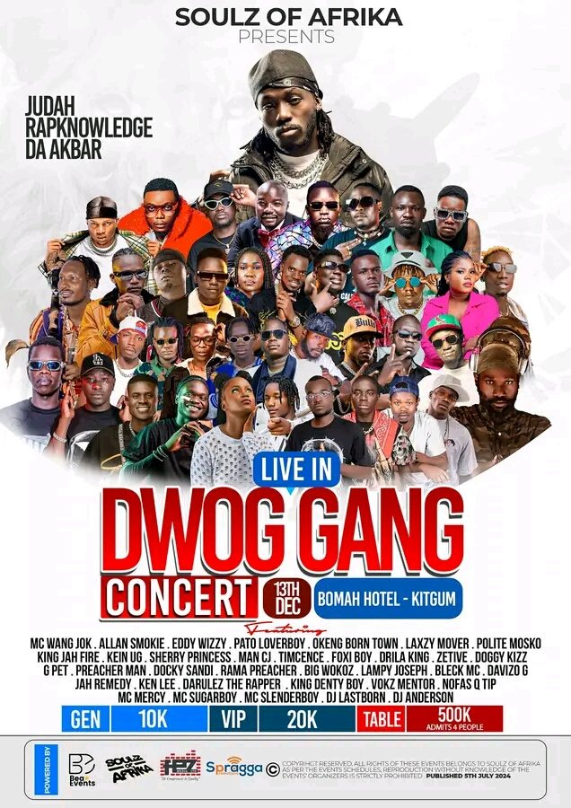 DuziPromotions's tweet photo. Happy JUDAH RAP Knowledge da Akbar's Week🎉🎉🎊
#DwogGangConcert-13th Dec Bomah Hotel-Kigum,21st Glass Lounge Lira
#BEAEVENTS// Fez Media Limited // Soulz Of Afrika // Spragga Promotions // Duzi Promotions https://t.co/uOqh2hcjum