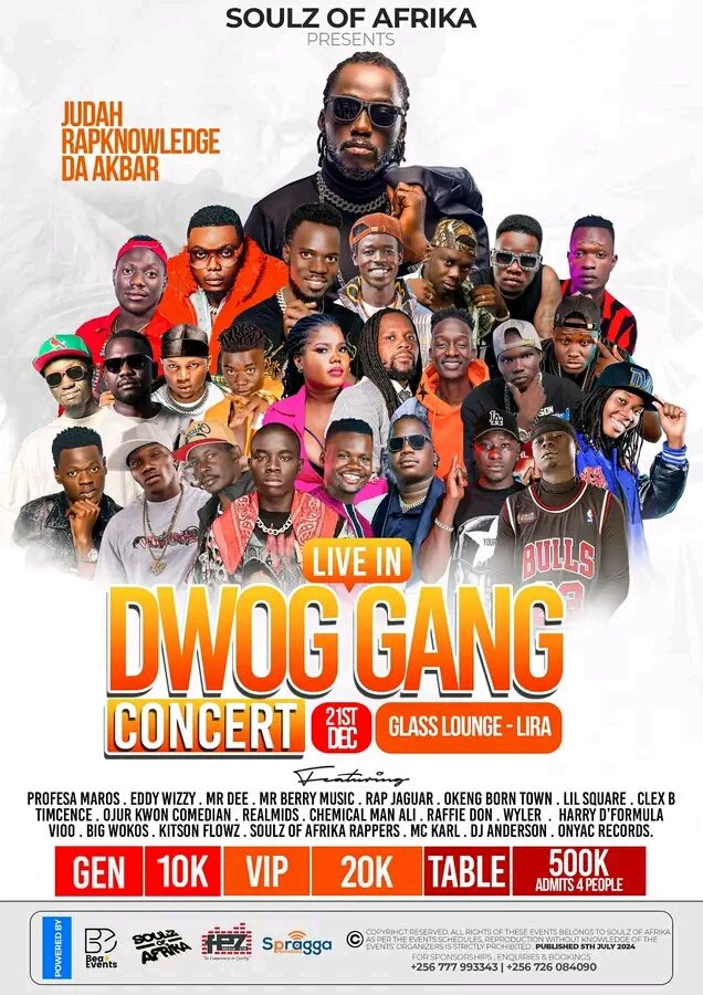 DuziPromotions's tweet photo. Happy JUDAH RAP Knowledge da Akbar's Week🎉🎉🎊
#DwogGangConcert-13th Dec Bomah Hotel-Kigum,21st Glass Lounge Lira
#BEAEVENTS// Fez Media Limited // Soulz Of Afrika // Spragga Promotions // Duzi Promotions https://t.co/uOqh2hcjum