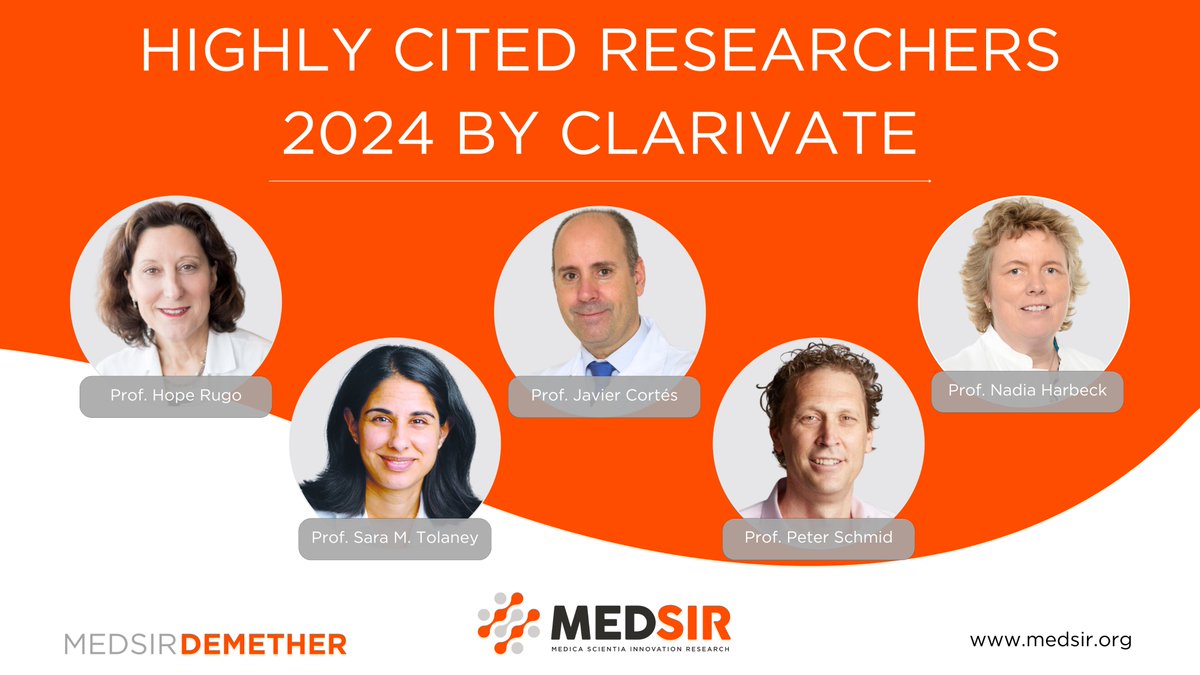 wearemedsir's tweet photo. Ahead of #SABCS24, we'd like to highlight a few investigators involved in the #DEMETHER trial who have been recognized on @Clarivate's Highly Cited Researchers 2024 list, including Dr. @JavierCortesMD, Dr. @hoperugo, Dr. Nadia Harbeck, Dr. @stolaney1, and Dr. Peter Schmid 🏆 https://t.co/b0nkh4hqlr