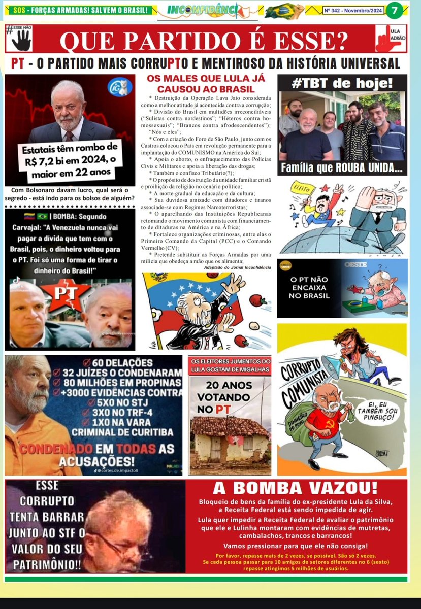 Edição de 30 de novembro, Jornal Inconfidência. Abaixo, no print, a capa do jornal, que está disponível online e circula pelas “listas de e-mail” de generais e coronéis na reserva. Também coloquei algumas amostras do conteúdo, que inclusive evoca indisciplina golpista