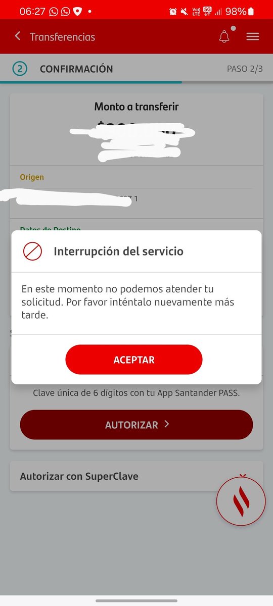 carolebon's tweet photo. @santanderchile desde el viernes sin poder transferir, siempre con problemas en todo https://t.co/wdzOQHiQ6o