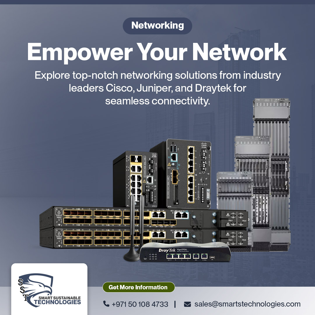 SmartSTechs's tweet image. Boost your connectivity with top networking solutions from Cisco, Juniper, and DrayTek! 🌐 Reliable, seamless, and built for performance. Upgrade today! #Networking #Cisco #Juniper #DrayTek #TechSolutions #StayConnected #SeamlessConnectivity