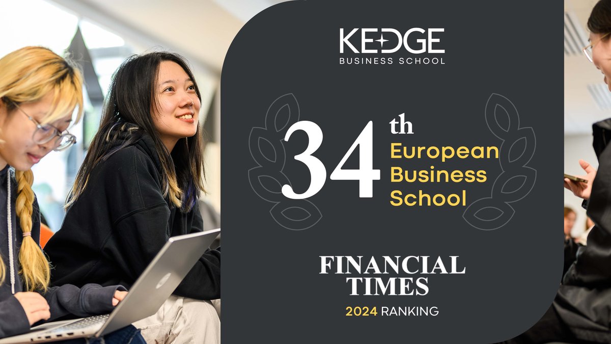 #Classement 🏆 | Cette année, le classement du <a href="/FinancialTimes/">Financial Times</a> Business Schools 2024 positionne #KEDGE à la 34ème place.

Ce classement des 100 meilleures écoles de commerce européennes 🇪🇺 est une compilation des évaluations réalisées dans l'année par le <a href="/FT/">Financial Times</a> sur des programmes en
