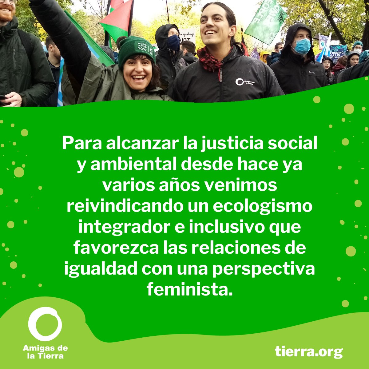 Defendemos el ecofeminismo, que pone sobre la mesa las relaciones de dominación sobre las mujeres y diferentes colectivos vulnerabilizados, y encuentra una relación clara con la sobreexplotación de la naturaleza. Somos #AmigasdelaTierra

tierra.org/somos-amigas-d…