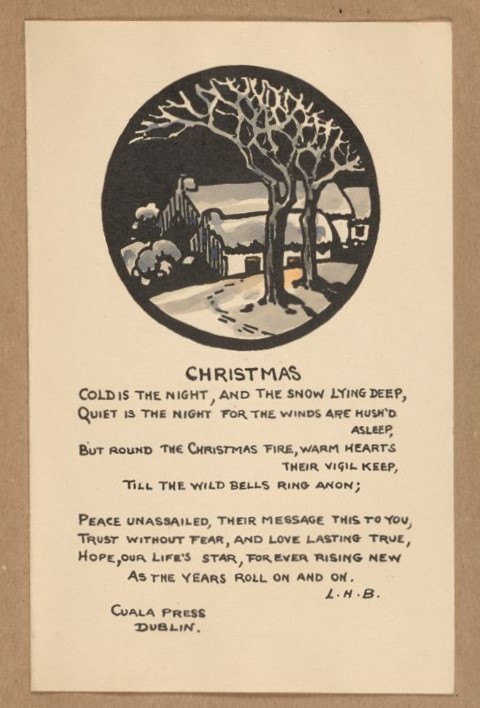 Today is #ChristmasCardDay and in what has become a bit of a tradition, we wanted to share some of our Cuala Press Christmas Cards with you ✨Such as this one by Elizabeth Corbet Yeats with a poem by An Craoibhín (Douglas Hyde) and this one with a poem by Louis H. Brindley.