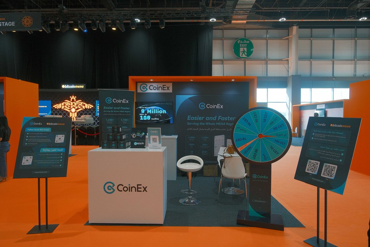 CoinexArabic's tweet photo. جناح CoinEx في معرض BitcoinMena يرحب بالجميع لتجربة ممتعة وفرص رائعة للفوز بجوائز مميزة!
#CoinEx #StepIn_BitcoinMena #BitcoinMena #CryptoMENA #جوائز #تداول_أسهل #عملات_رقمية https://t.co/0QxqtweyZs