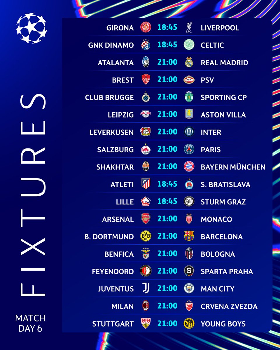 ChampionsLeague's tweet photo. Matchday 6 is here! 🙌

#UCL https://t.co/H6w2ztU5F9