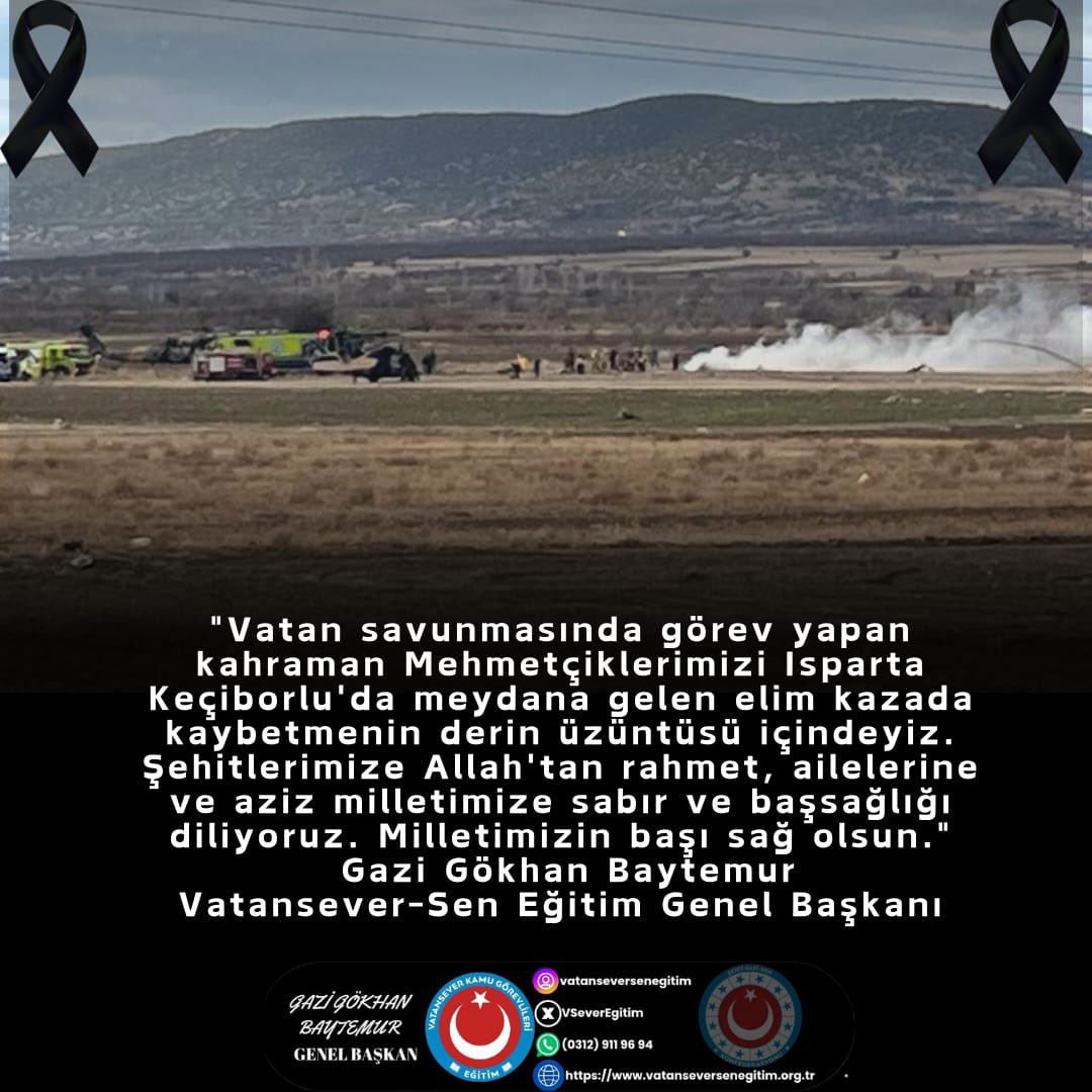 GkhanBaytemur1's tweet photo. Vatan savunmasında görev yapan kahraman Mehmetçiklerimizi Isparta Keçiborlu'da meydana gelen elim kazada kaybetmenin derin üzüntüsü içindeyiz. Şehitlerimize Allah'tan rahmet, ailelerine ve aziz milletimize sabır ve başsağlığı diliyoruz. Milletimizin başı sağ olsun. https://t.co/GPcmvgJPEk